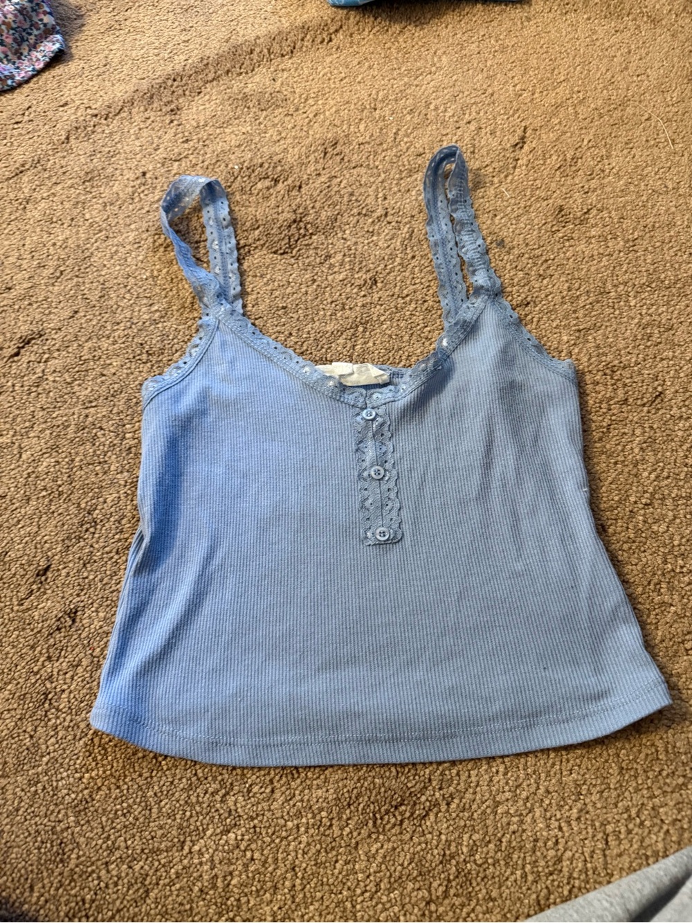 Hippie Rose Light Blue Ribbed Lace-Trim Tank Top